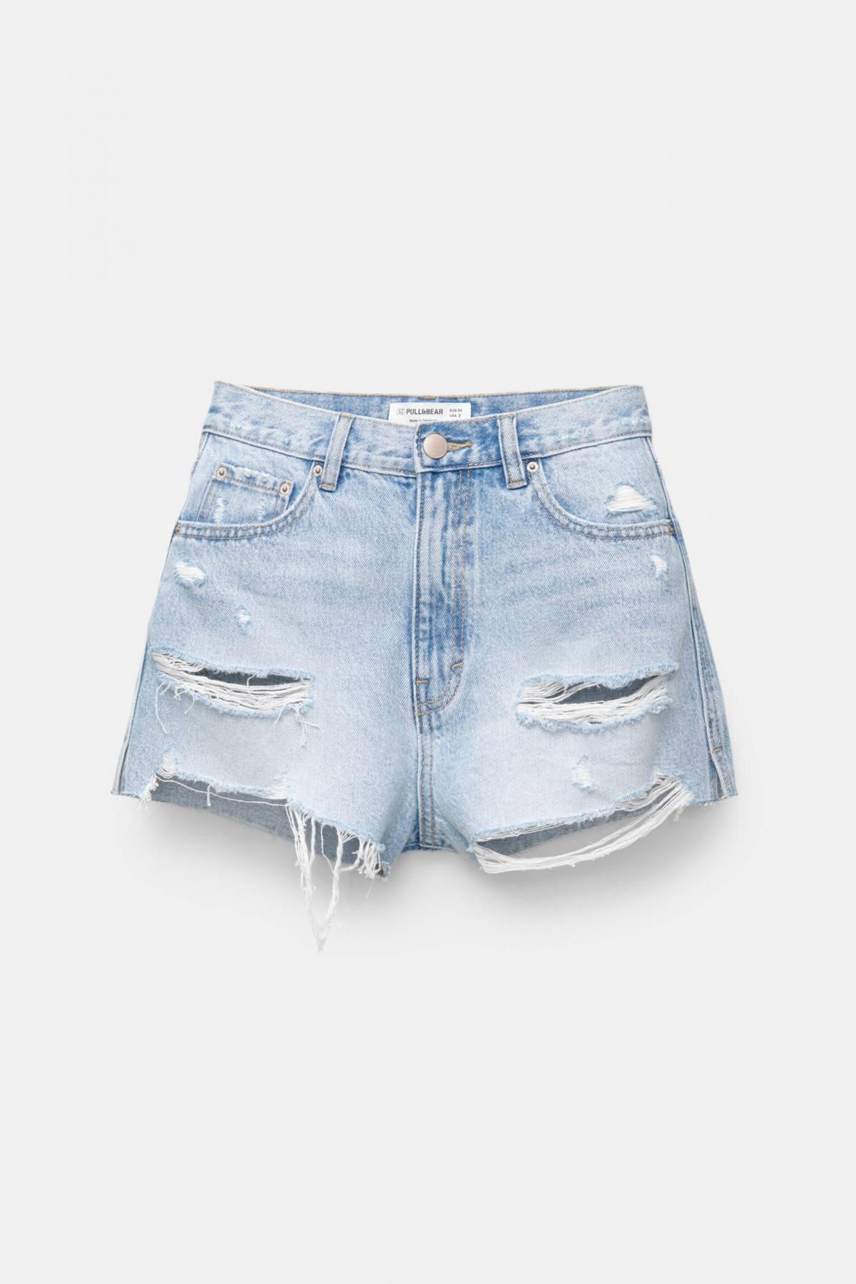 풀앤베어 하이웨이스트 빈티지 데님 리핑 반바지 3697/301 PALE BLUE - 상품 이미지