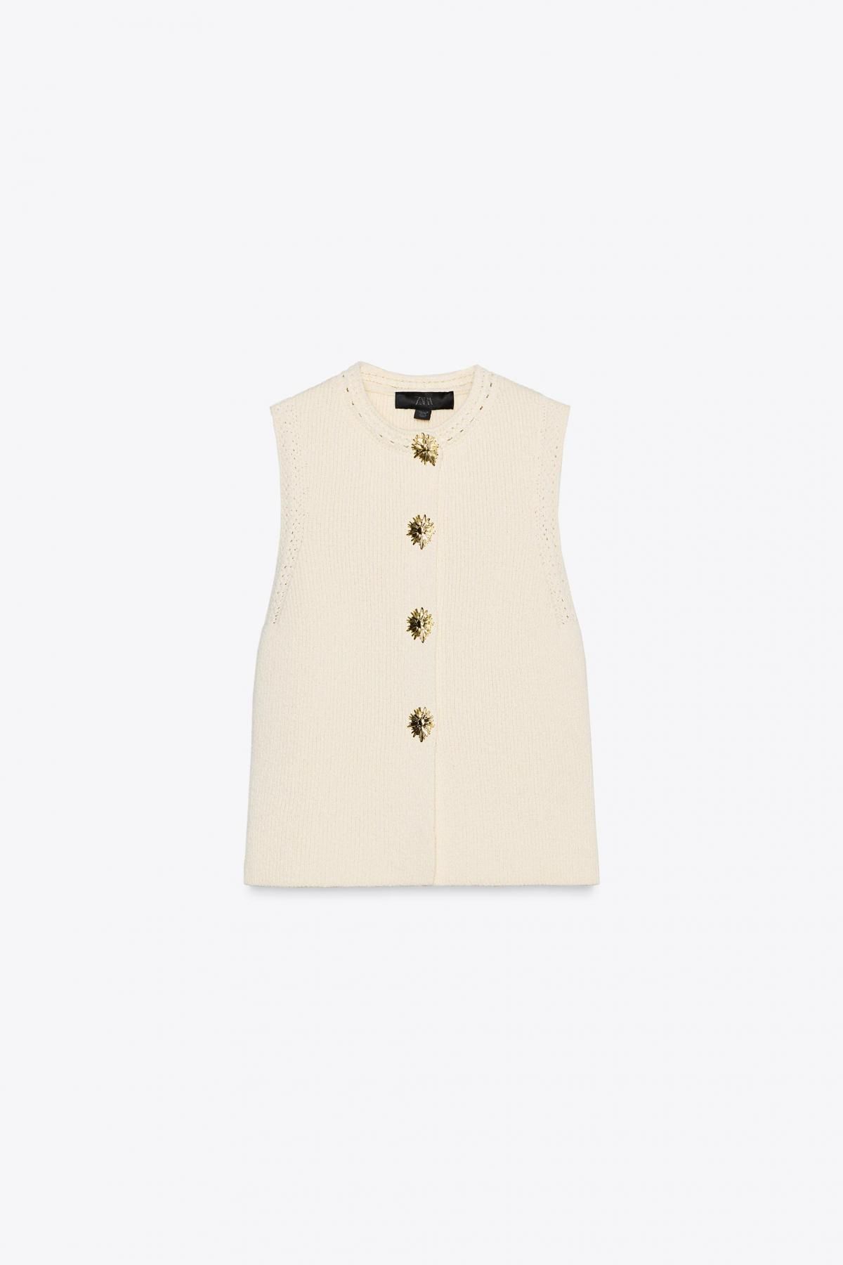 자라 골드버튼 미니멀 라운드넥 니트 민소매탑 6771/068 LIGHT BEIGE - 상품 이미지
