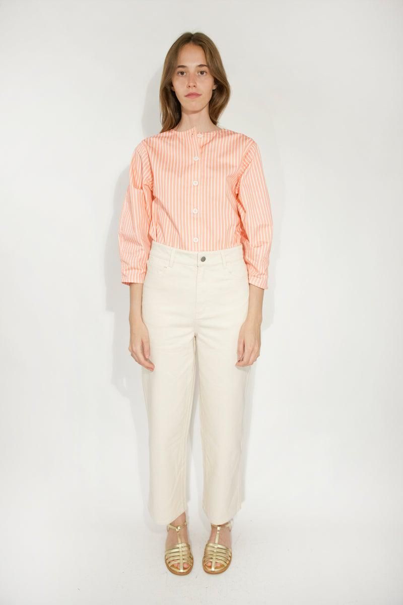 타이니코튼 스트라이프 라운드넥 블라우스 CHAQUETA A RAYAS SS25-678N38 ONE COLOR - 상세 이미지 3