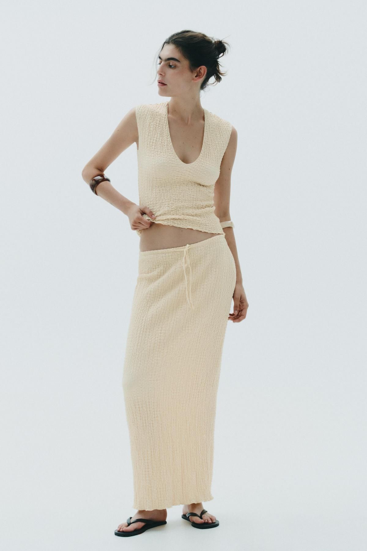 자라 텍스처 드로스트링 롱 스커트 5039/839 LIGHT YELLOW - 상세 이미지 2