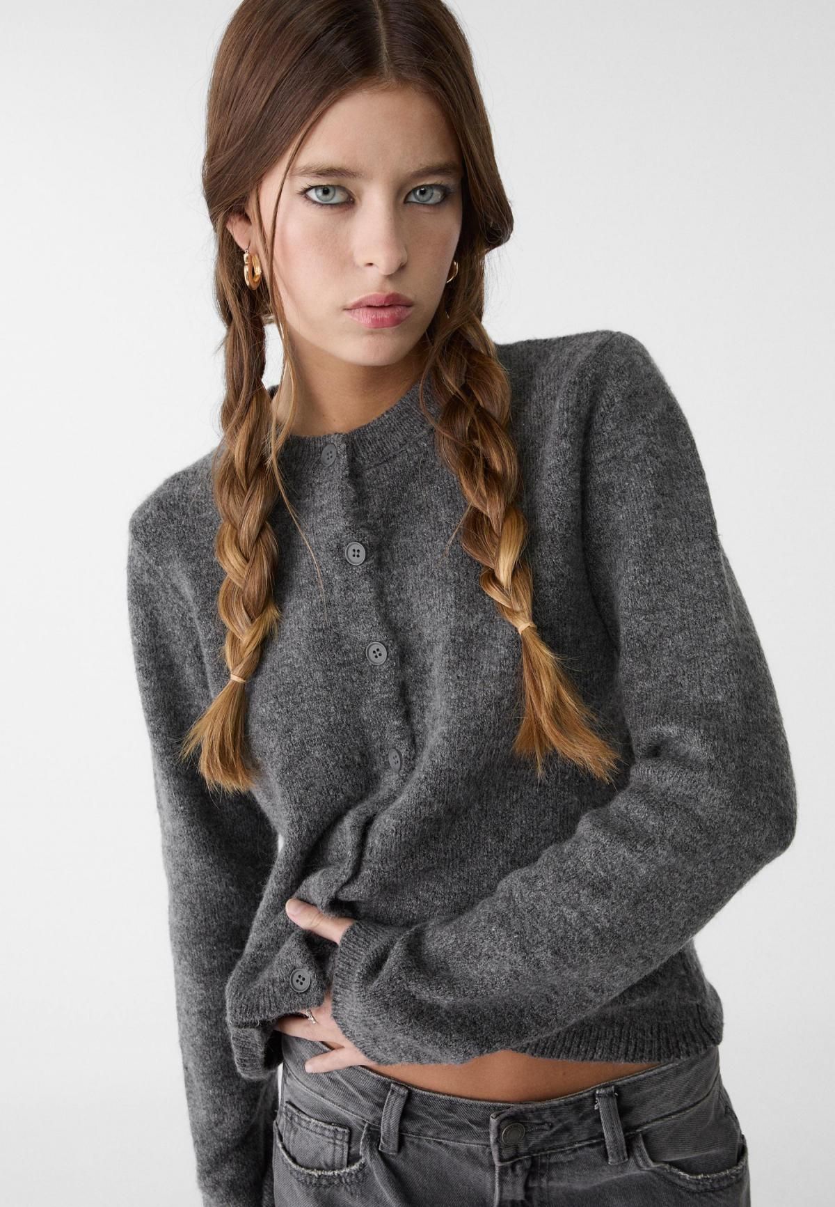 스트라디바리우스 라운드넥 버튼업 니트 가디건 8559/320 DARK GREY - 상세 이미지 5