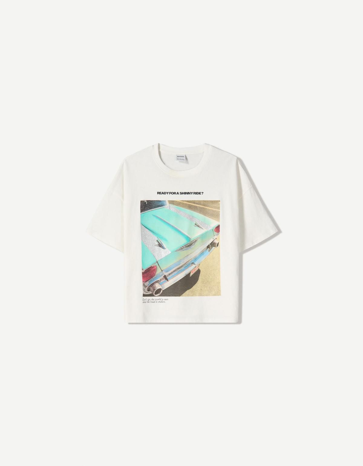 버쉬카 프린트 오버핏 반팔 티셔츠 7579/443 OFF WHITE - 상품 이미지