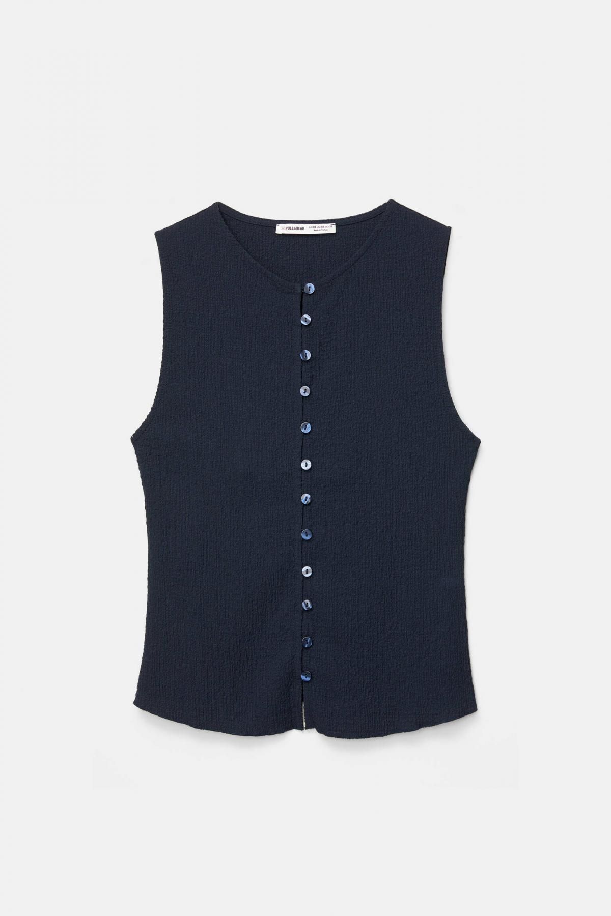 풀앤베어 미니멀 버튼 크레이프 민소매 탑 7151/334 NAVY - 메인 이미지