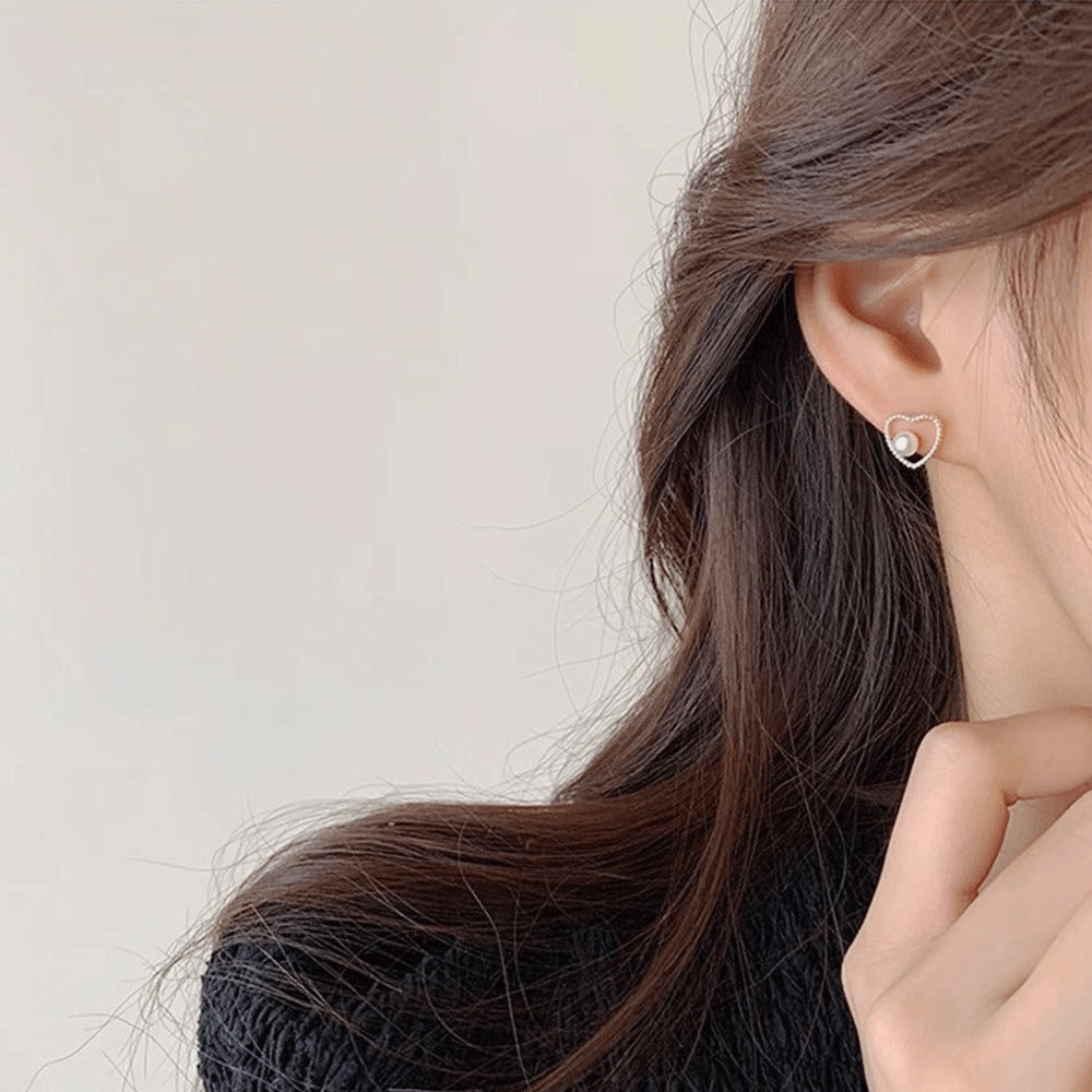 아르니 하트 진주 귀걸이 925실버 은침 골드 펄 여성 데일리 귀걸이 한쌍 - 상세 이미지 3