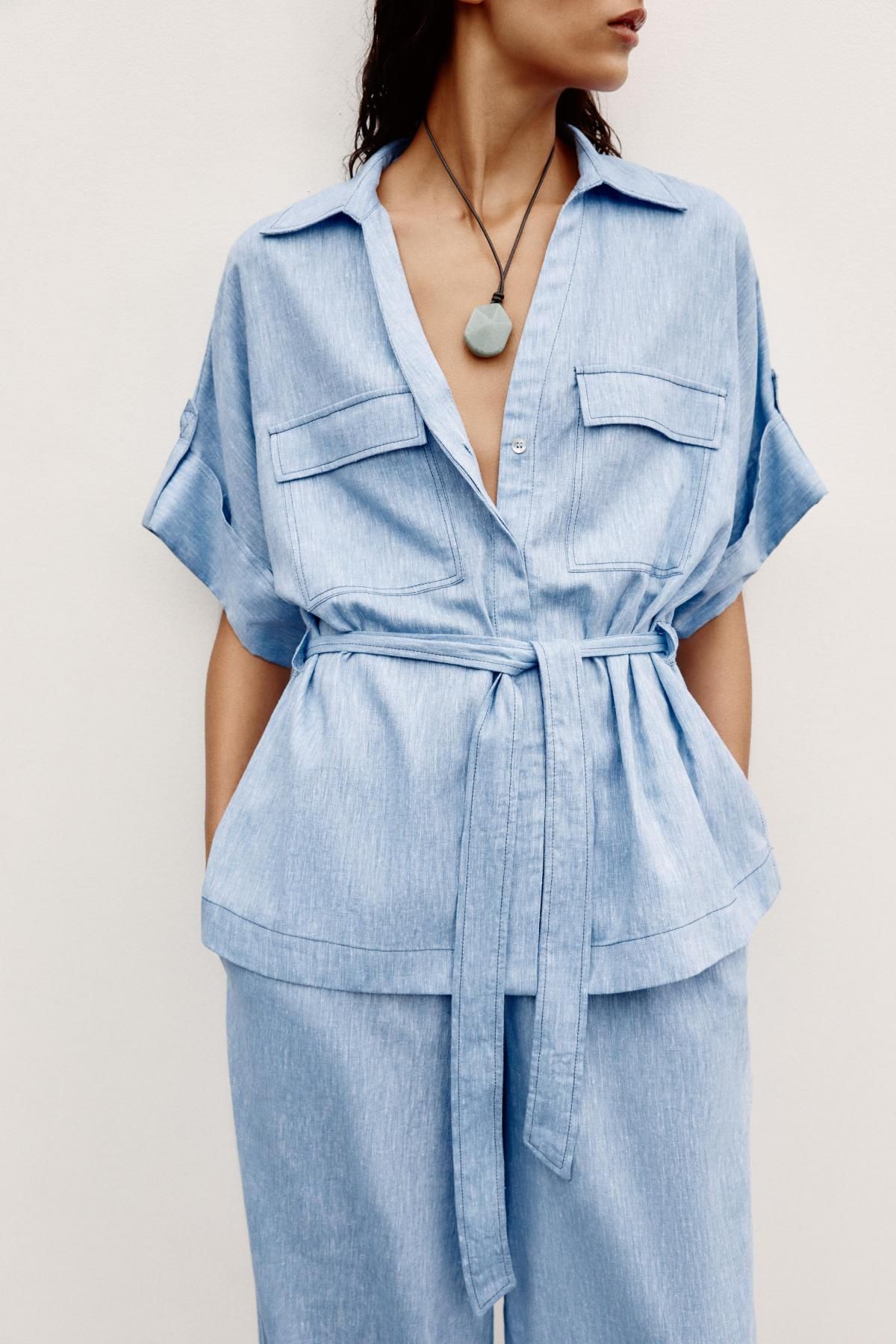자라 리넨블렌드 사파리 반팔 셔츠 8199/753 LIGHT BLUE - 상세 이미지 5