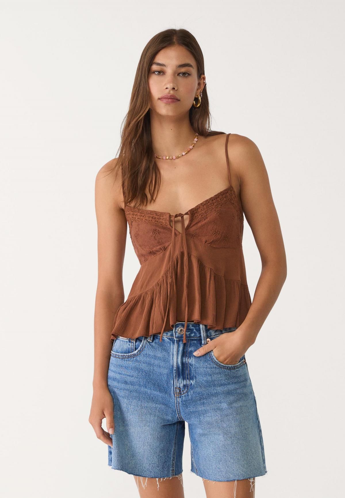 스트라디바리우스 하이웨이스트 데님 롱라인 반바지 1364/498 MEDIUM DENIM WASH - 상세 이미지 4