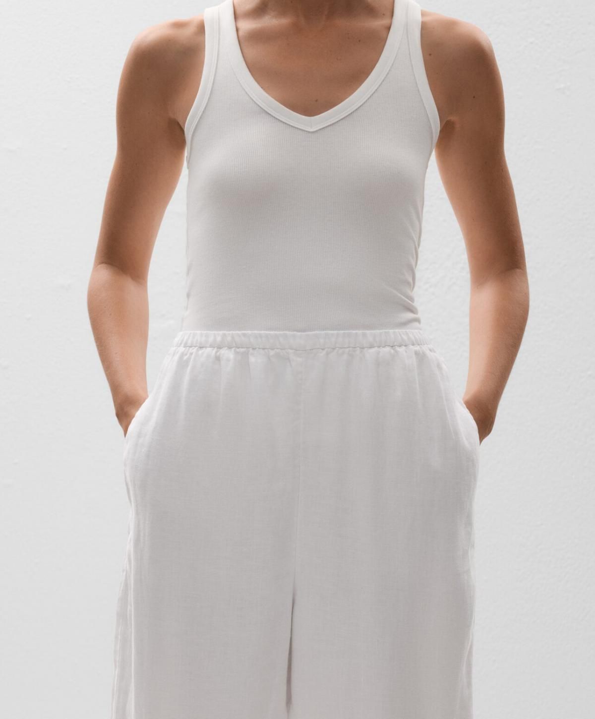 오이쇼 린넨 와이드 배럴 팬츠 라운드 슬릿 웨이스트 3361/873 WHITE - 상세 이미지 3