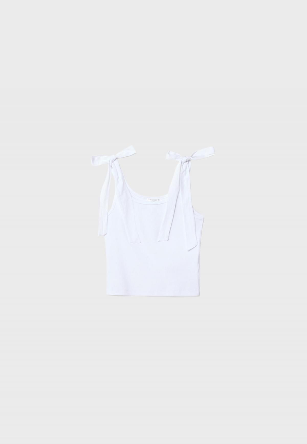 스트라디바리우스 미니멀 배색 스트랩 민소매 탑 8002/742 WHITE - 상세 이미지 3