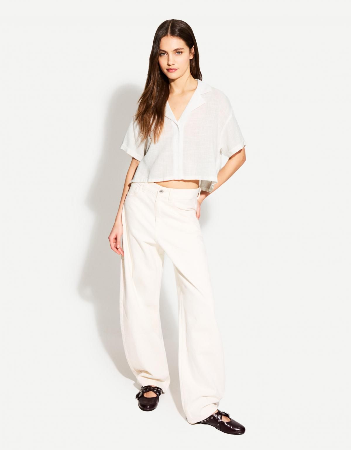 버쉬카 텍스처 러스틱 반팔 셔츠 1152/335 WHITE - 상세 이미지 5