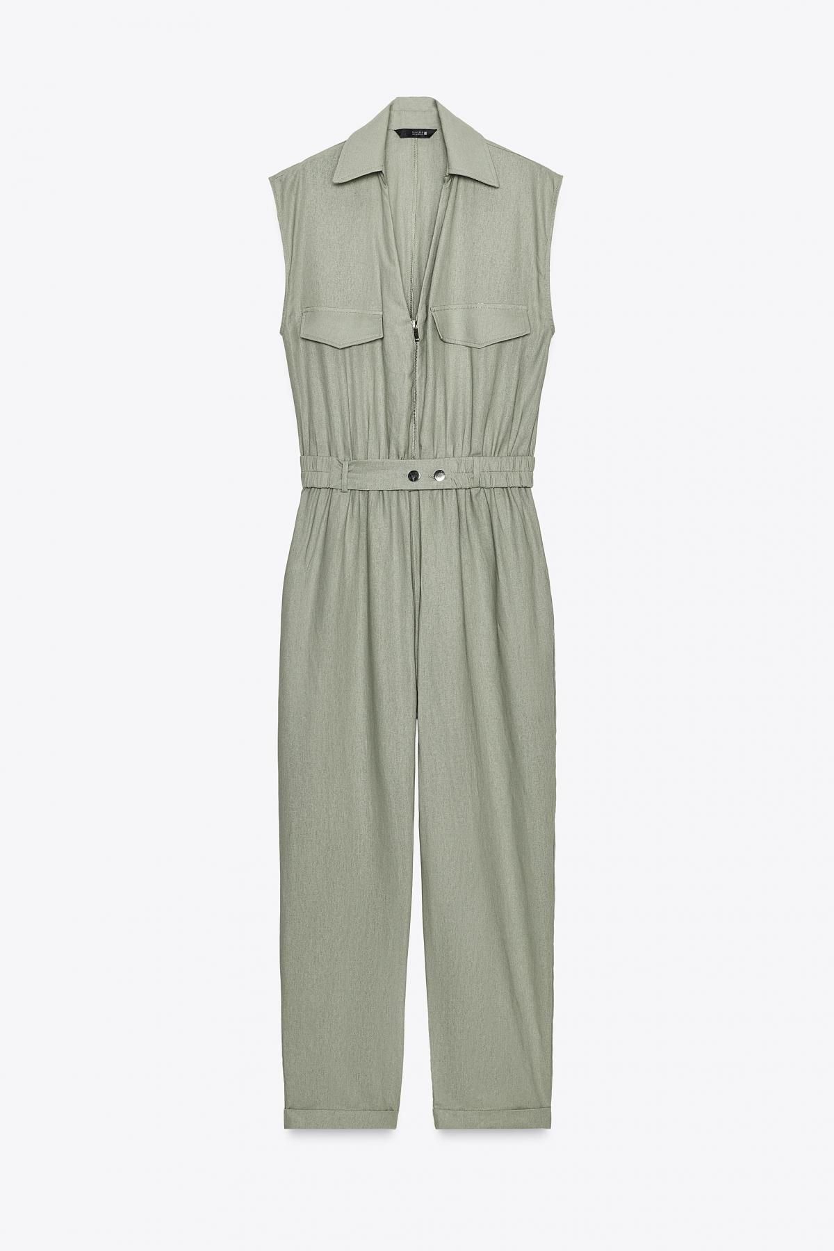 자라 린넨블렌드 벨티드 민소매 점프수트 8166/709 LIGHT KHAKI - 메인 이미지