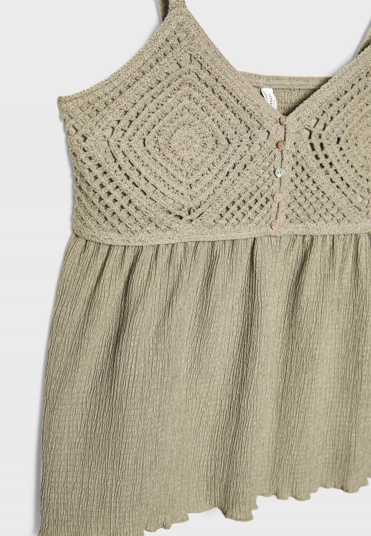 스트라디바리우스 크로셰 러플 브이넥 민소매 탑 2671/698 KHAKI - 상세 이미지 3