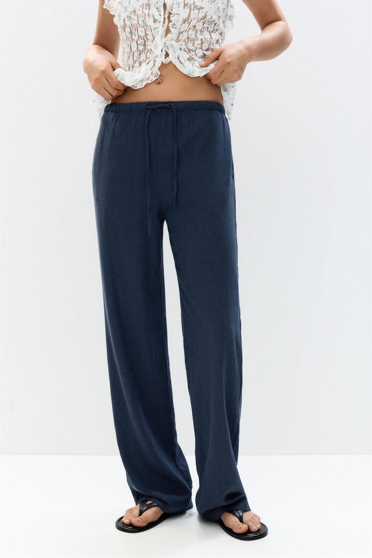 풀앤베어 내추럴 린넨 블렌드 미드웨이스트 조거 팬츠 3680/350 NAVY - 상품 이미지