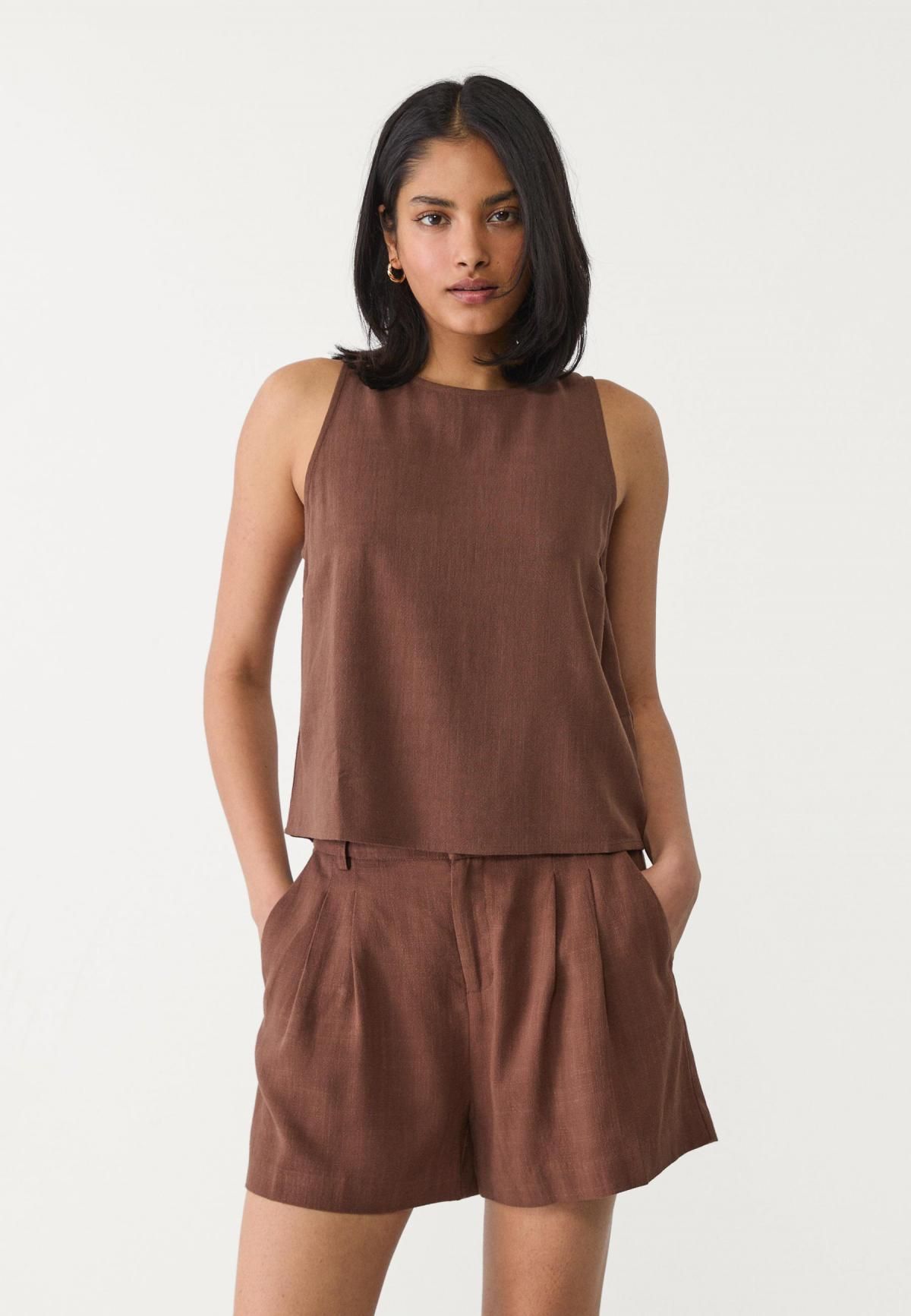 스트라디바리우스 린넨 블렌드 하이웨스트 쇼츠 1396/559 BROWN - 상세 이미지 2