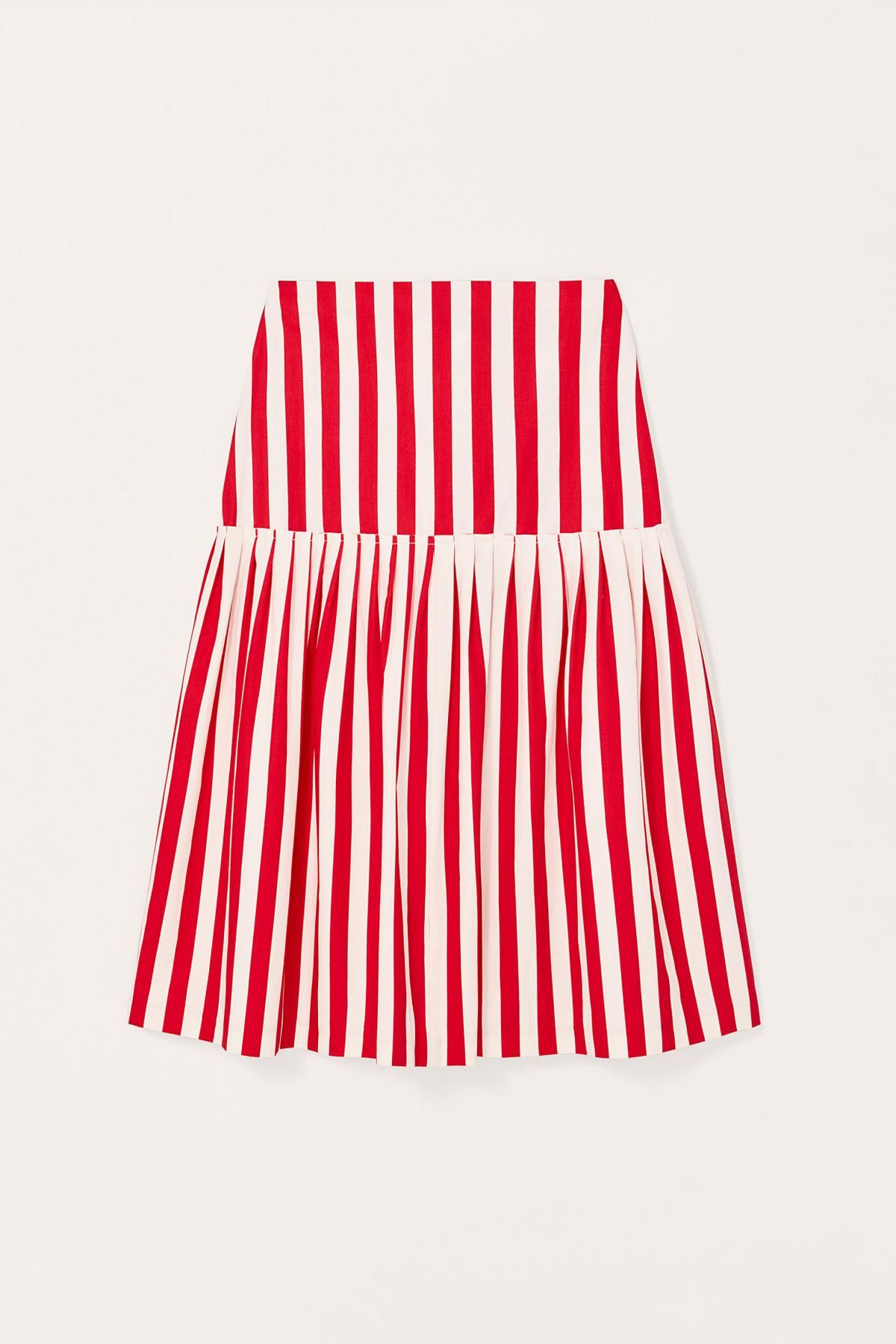 자라 코튼 스트라이프 플리츠 미디 스커트 3656/710 WHITE / RED - 상세 이미지 5