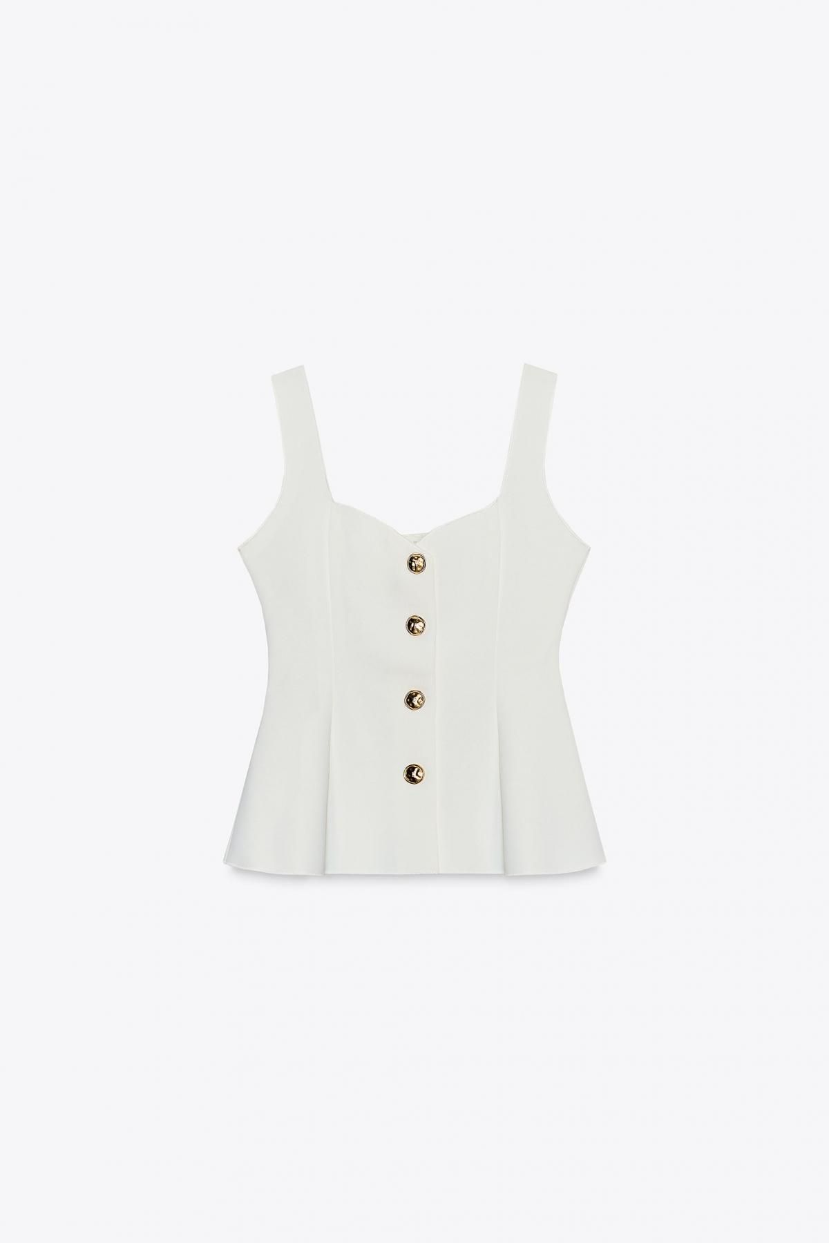 자라 스트레치 니트 페플럼 베스트 탑 5584/629 OYSTER-WHITE - 메인 이미지