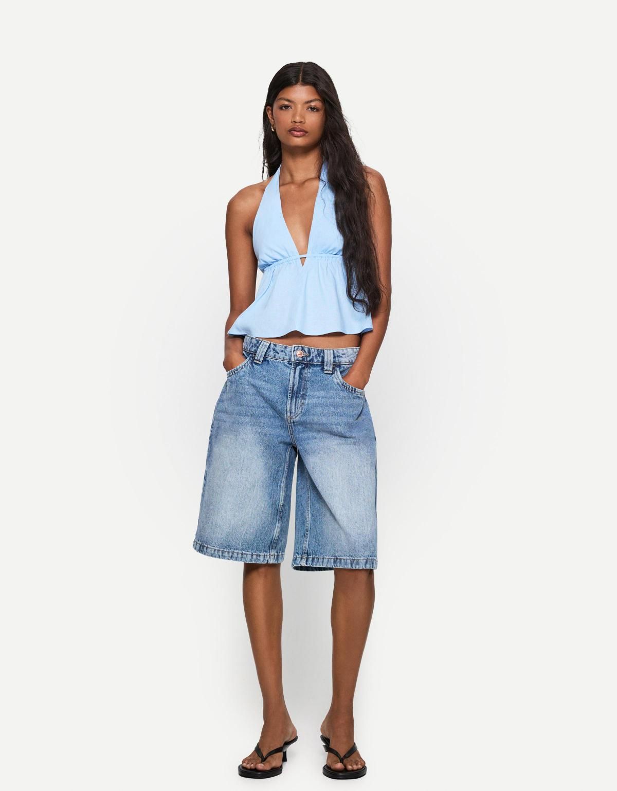 버쉬카 배기 데님 쇼츠 3193/335 LIGHT BLUE - 상세 이미지 4