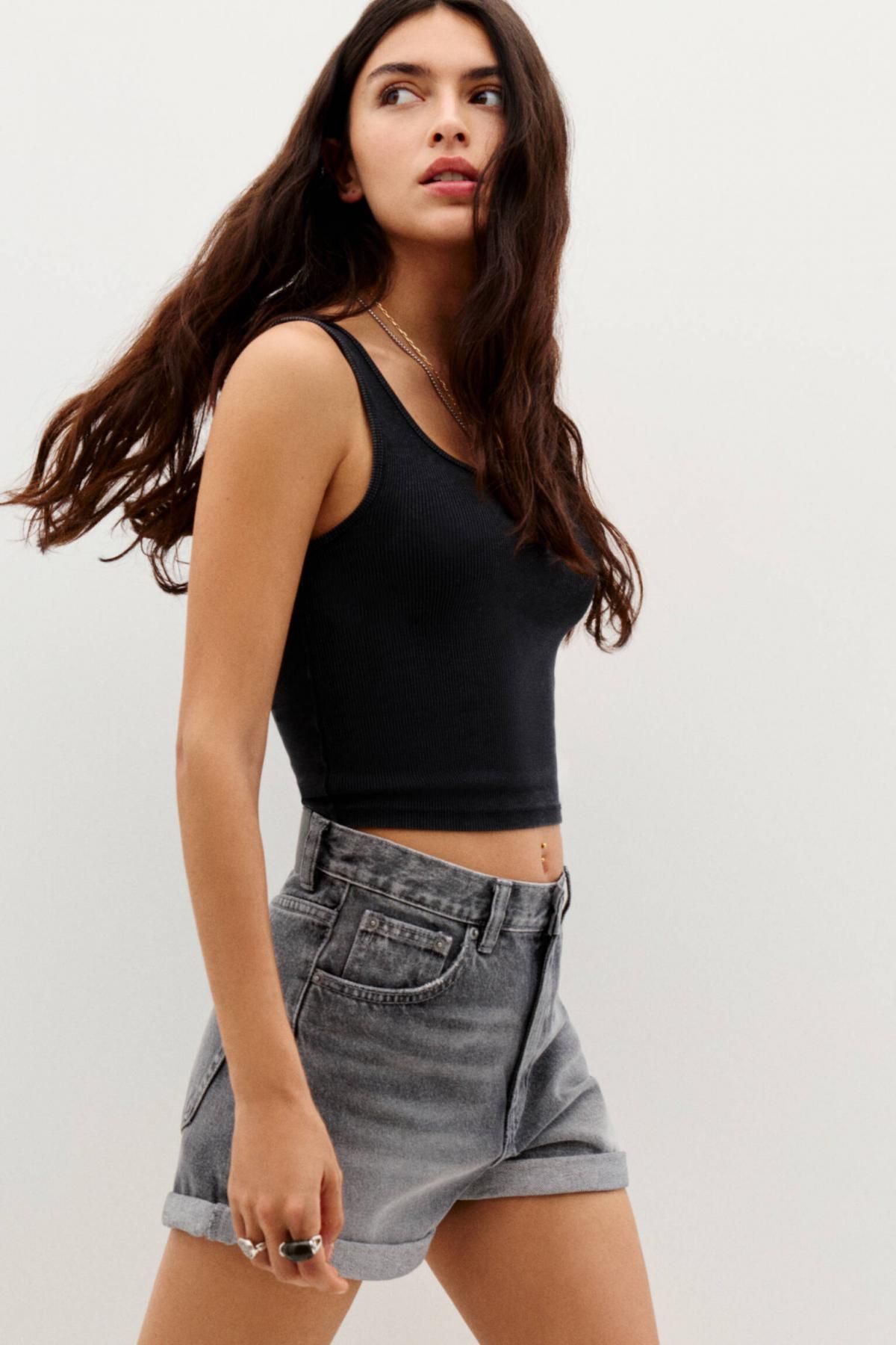 풀앤베어 빈티지 그레이 데님 턴업 맘핏 반바지 3697/302 GREY - 상세 이미지 2