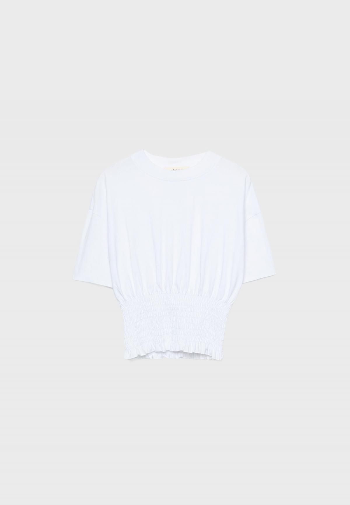 스트라디바리우스 러플 셔링 크롭 반팔 티셔츠 7099/305 WHITE - 상품 이미지