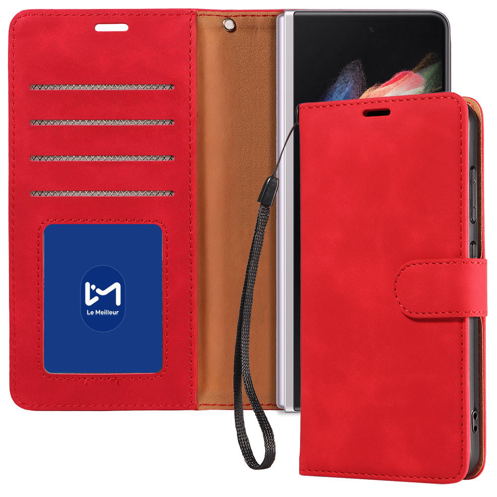 르메이어 가죽 카드수납 폴리오 지갑형 케이스 레드, 갤럭시Z 폴드3 - 상품 이미지