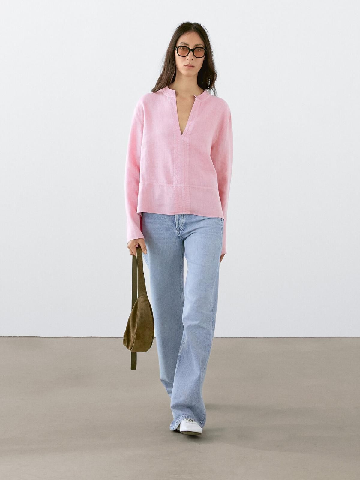 마시모두띠 린넨 브이넥 스탠드카라 긴팔블라우스 5158/530 FADED PINK - 상세 이미지 2