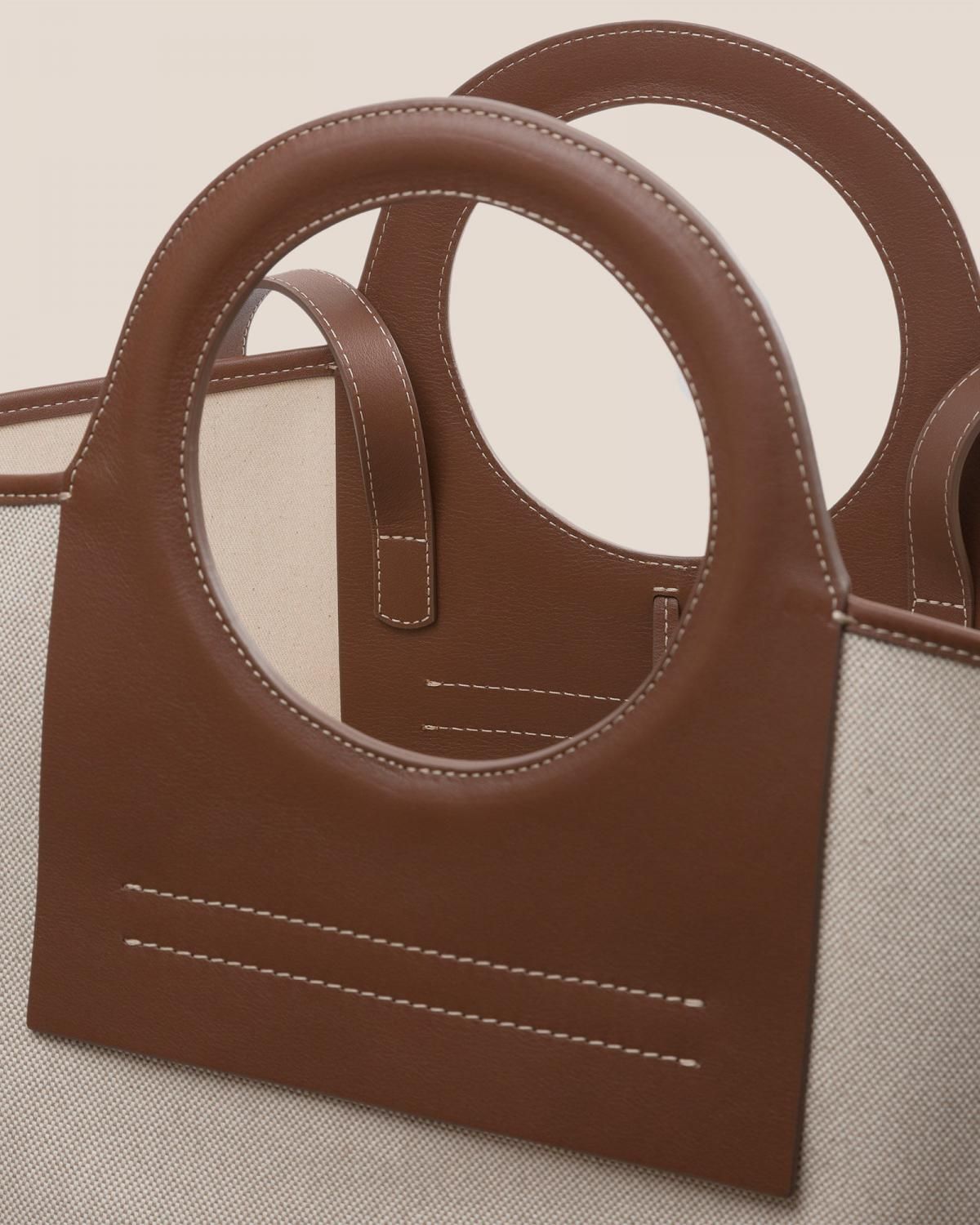 헤레우 CALA S 가죽 트림 캔버스 토트백 7697104863448 BEIGE/CHESTNUT - 상세 이미지 5