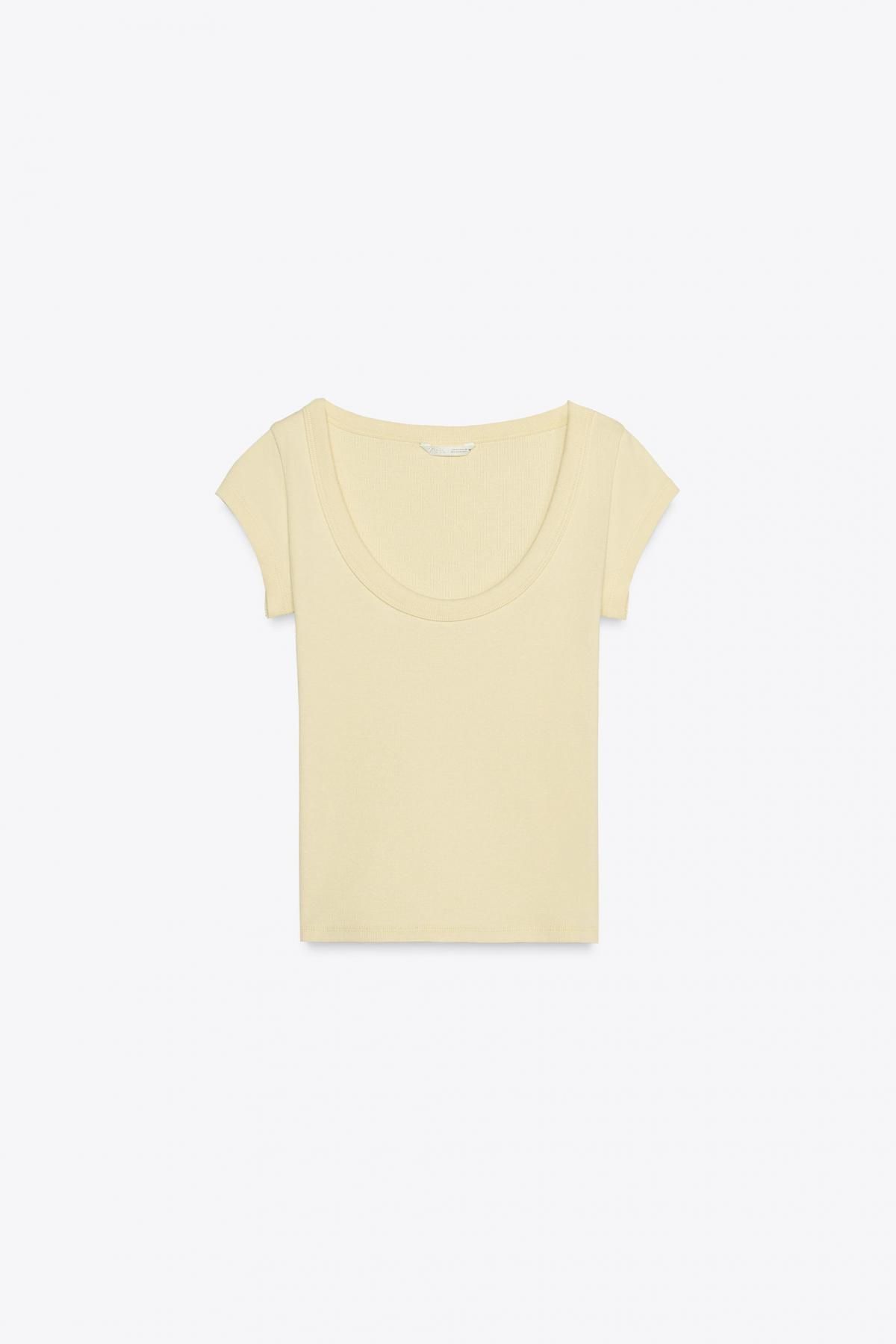 자라 라운드넥 코튼 블렌드 티셔츠 4174/320 BUTTER - 메인 이미지