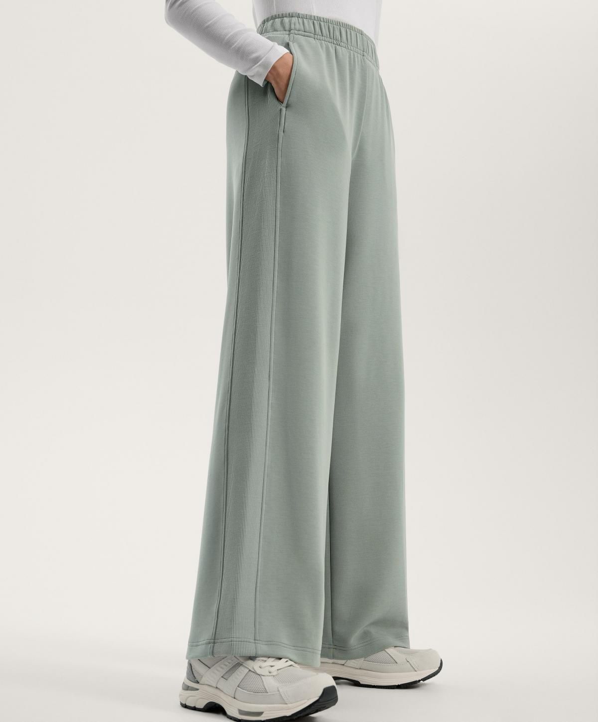 오이쇼 SOFTTOUCH 모달 사이드립 와이드 스트레이트 팬츠 1279/791 BLUEGREEN - 상세 이미지 5