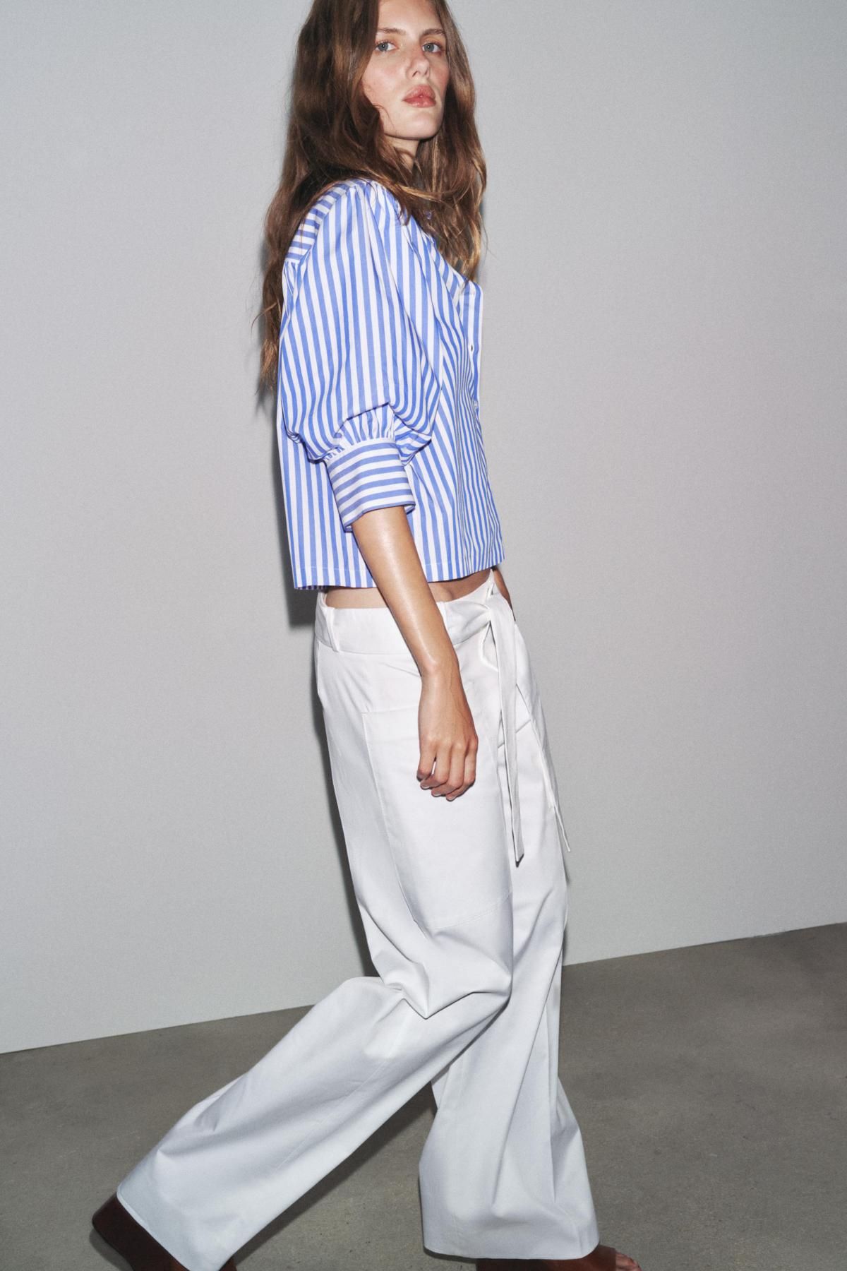 자라 스트라이프 퍼프소매 코튼 반팔 셔츠 2731/082 STRIPED - 상세 이미지 5