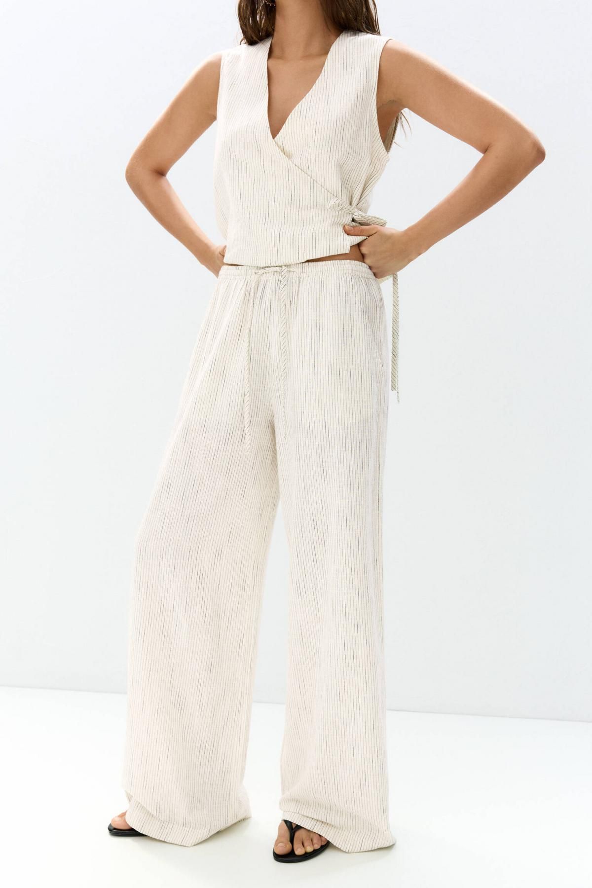 풀앤베어 내추럴 스트라이프 조거 팬츠 7675/307 MEDIUM ECRU - 상품 이미지