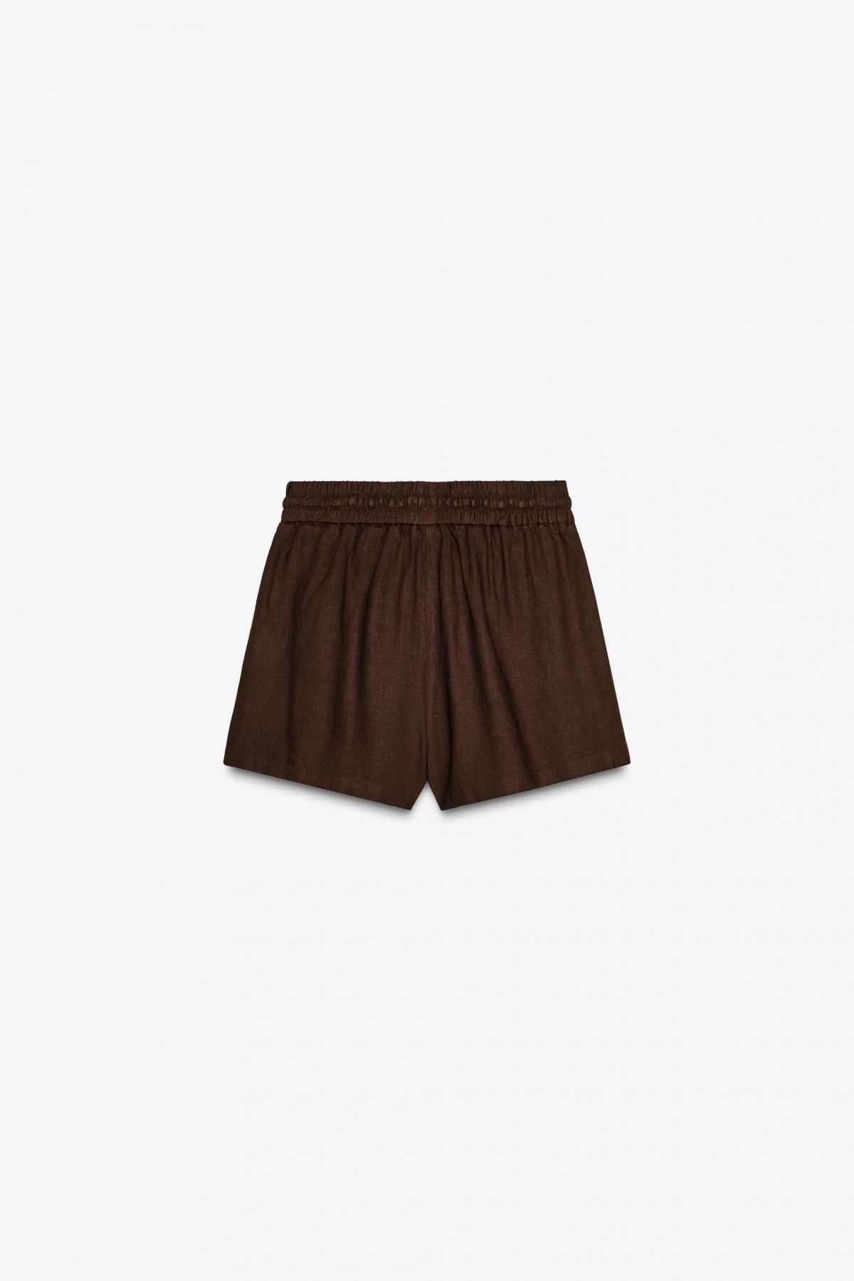 자라 린넨블렌드 하이웨이스트 박서 버뮤다 반바지 8073/423 BROWN - 상세 이미지 2