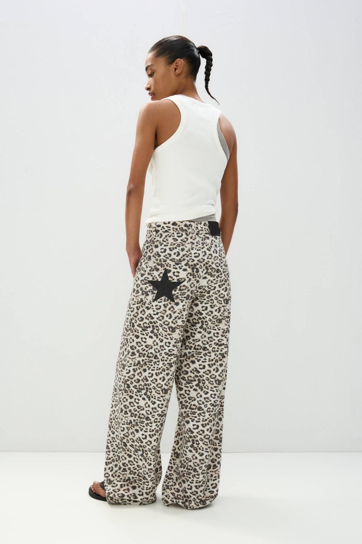 풀앤베어 애니멀 프린트 와이드핏 배기 데님 팬츠 7687/306 LEOPARD - 상세 이미지 5