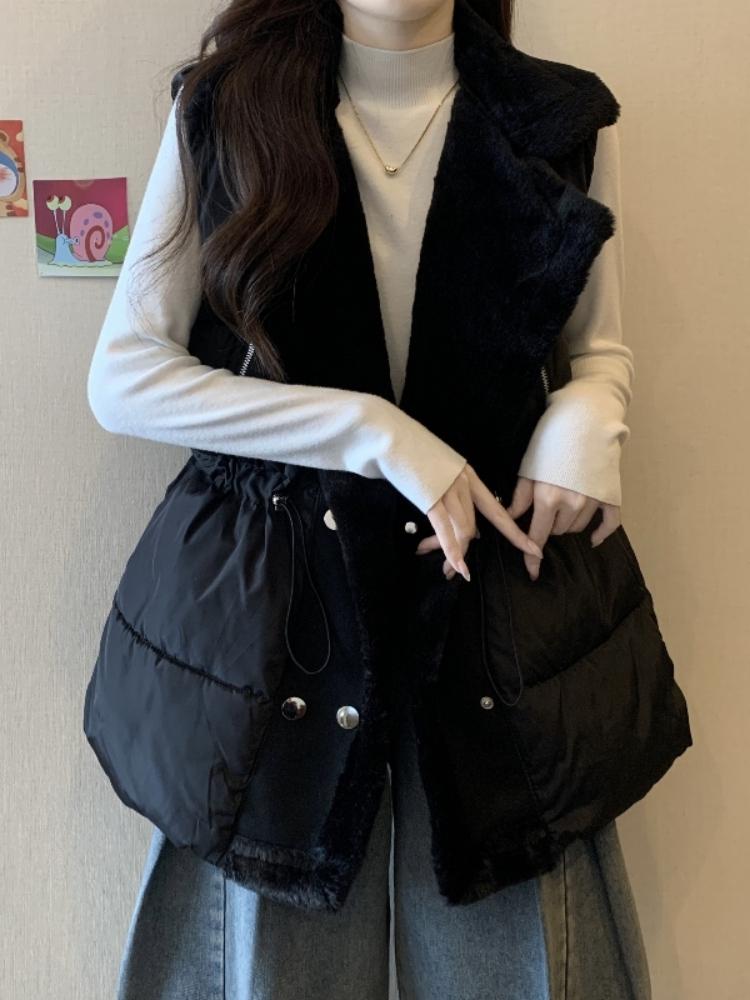 겨울조끼 빅사이즈 패딩조끼 누빔 베스트 퍼 카라 오프화이트 M - 상세 이미지 4