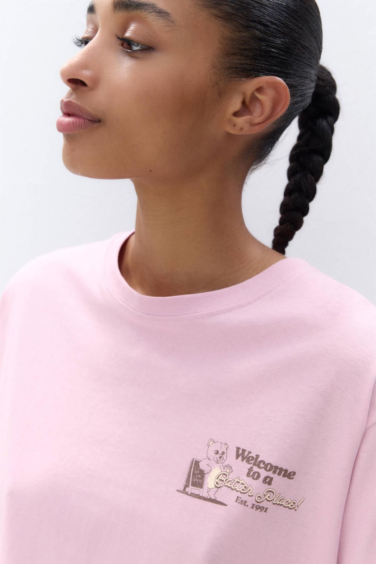 풀앤베어 오버핏 베어 그래픽 반팔 티셔츠 3248/398 MEDIUM PINK - 상세 이미지 4