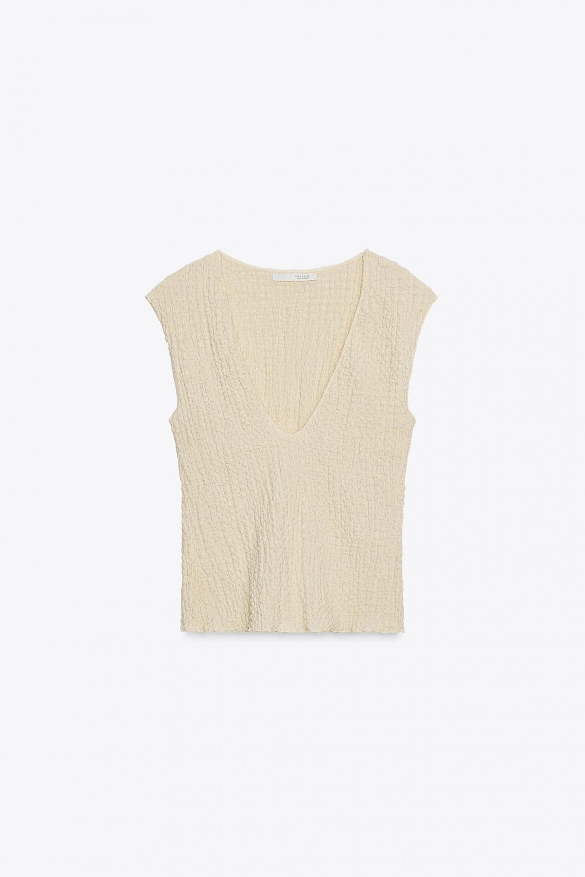 자라 텍스처드 브이넥 민소매 니트 탑 5039/838 LIGHT YELLOW - 메인 이미지