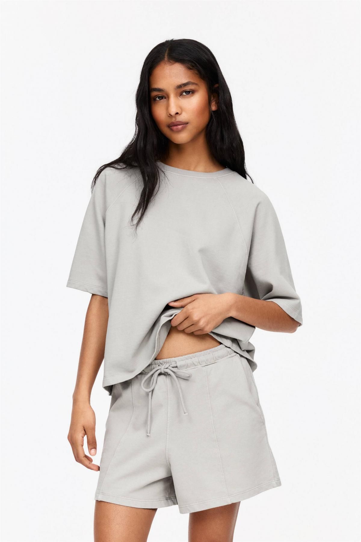 풀앤베어 코튼 와이드핏 트랙수트 반바지 웨이스트밴드 심플 심 디테일 7696/301 PEARL GREY - 상품 이미지