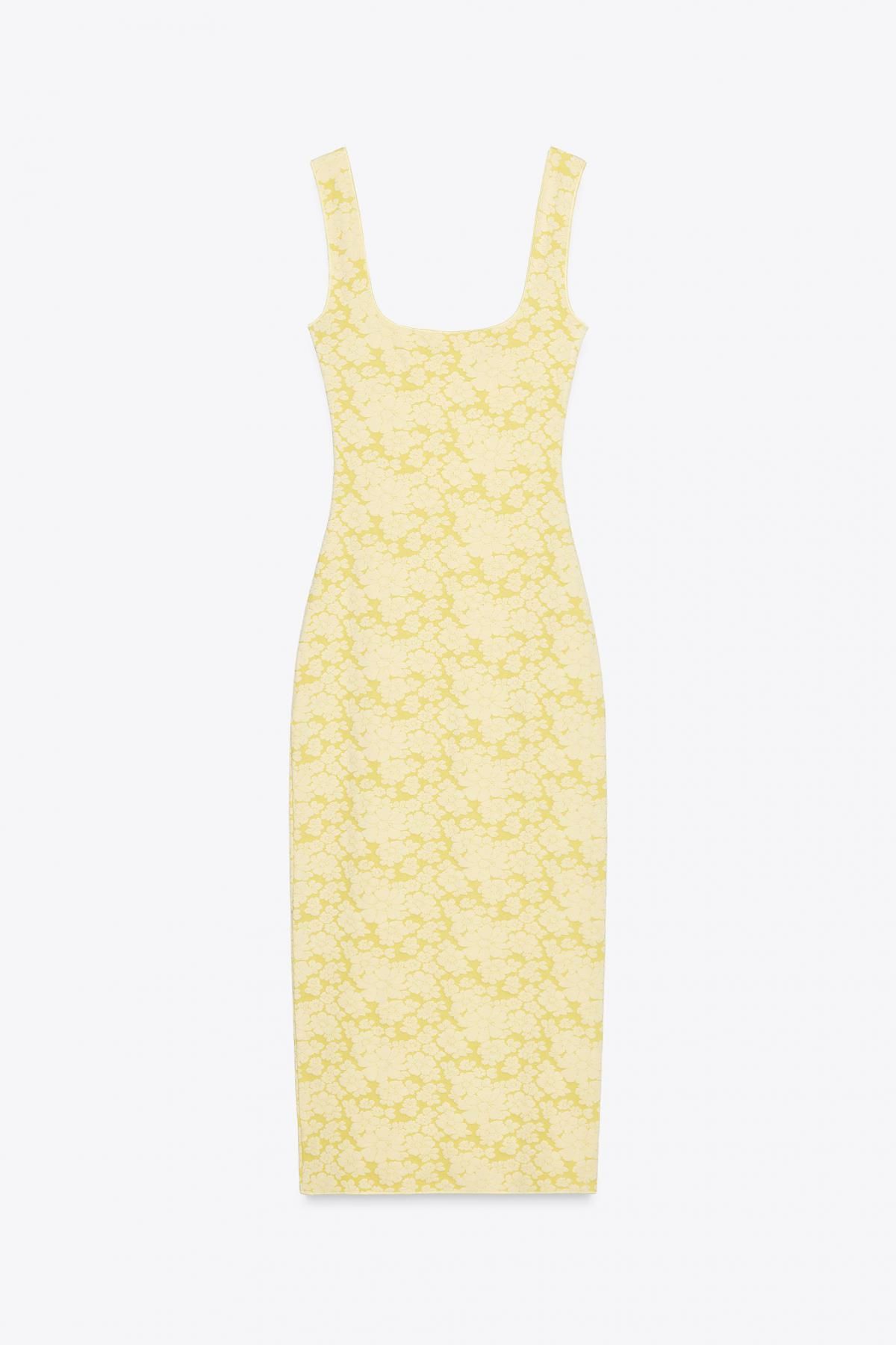 자라 STRETCH 미디 스퀘어넥 니트 원피스 5584/195 YELLOW - 메인 이미지