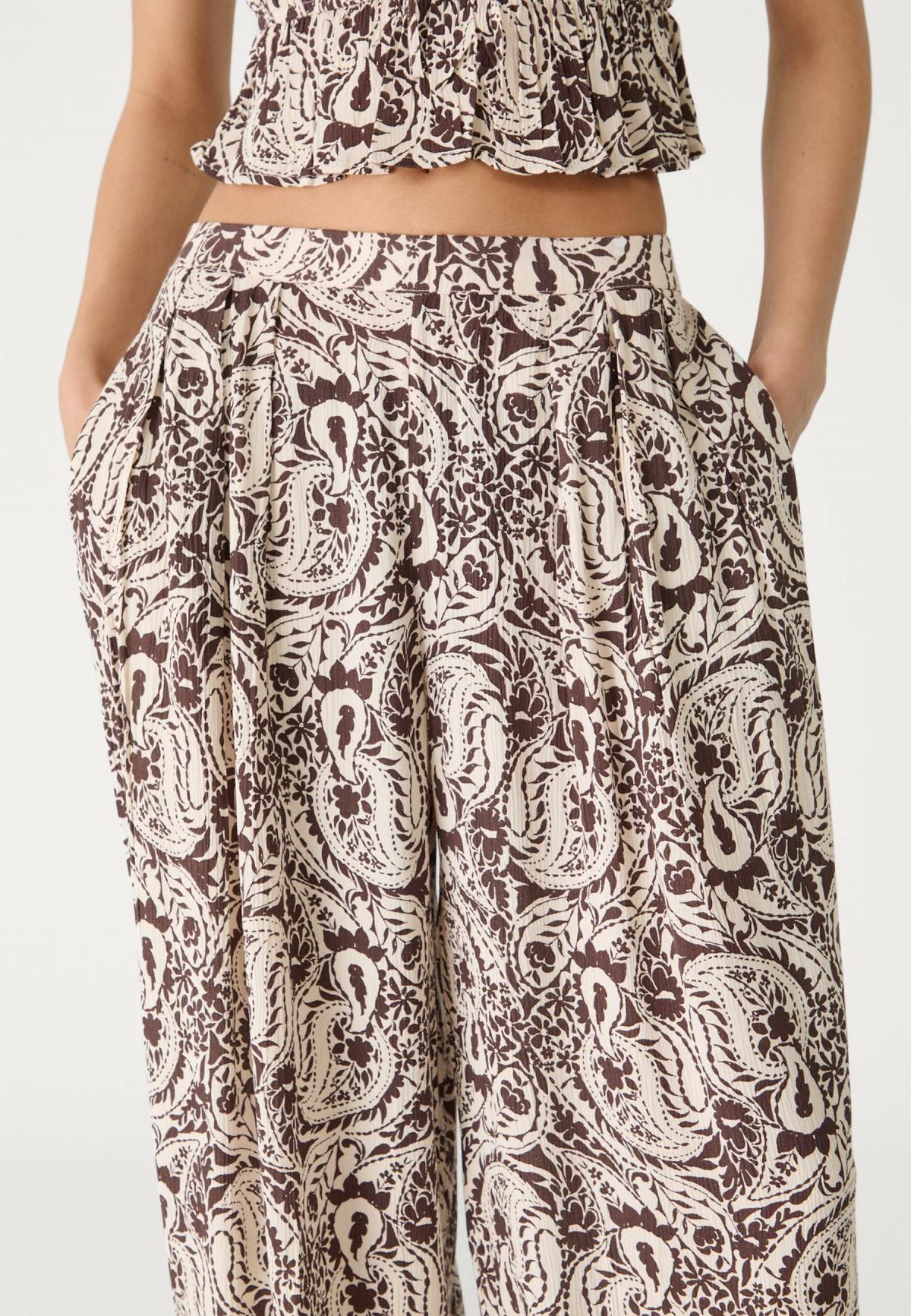 스트라디바리우스 페이즐리 프린트 와이드 팔라조 팬츠 1205/459 BROWN - 상세 이미지 5