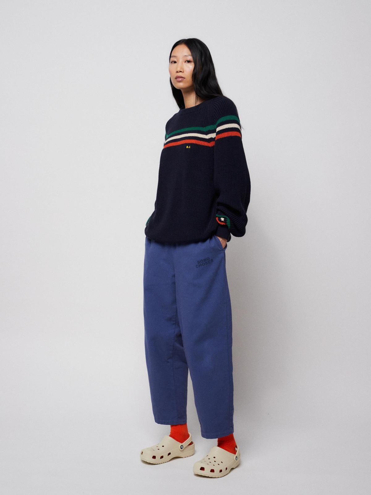 보보쇼즈 오가닉 네이비 스트라이프 라운드넥 니트 스웨터 b324ed012 ONE COLOR - 상세 이미지 4