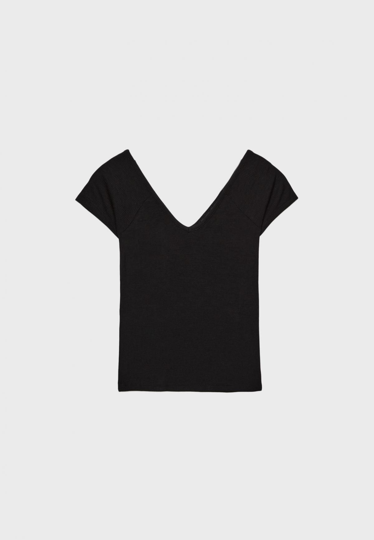 스트라디바리우스 슬림핏 브이넥 립 반팔 티셔츠 8686/652 BLACK - 상세 이미지 2