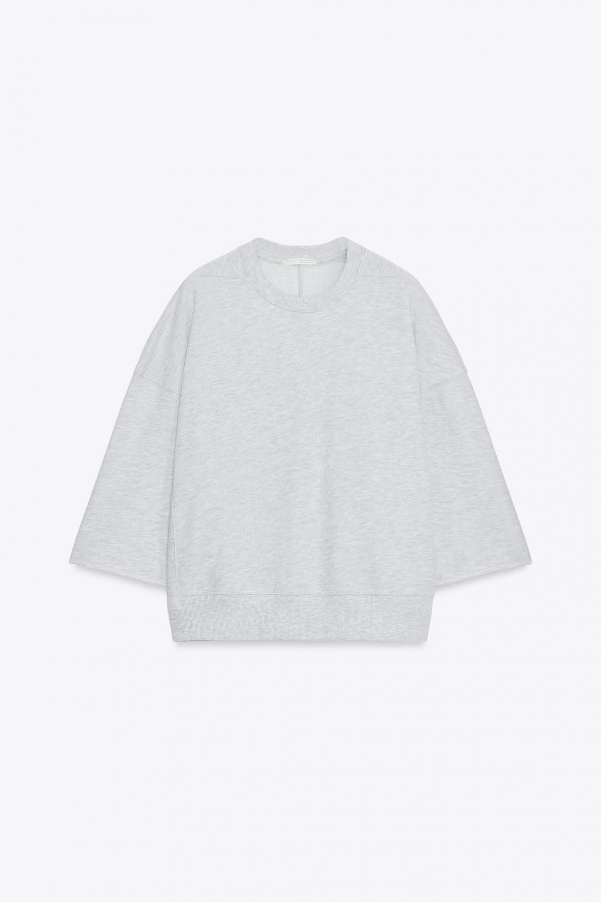 자라 페이드 라이트그레이 코튼 루즈핏 반팔 맨투맨 3253/345 GREY MARL - 메인 이미지