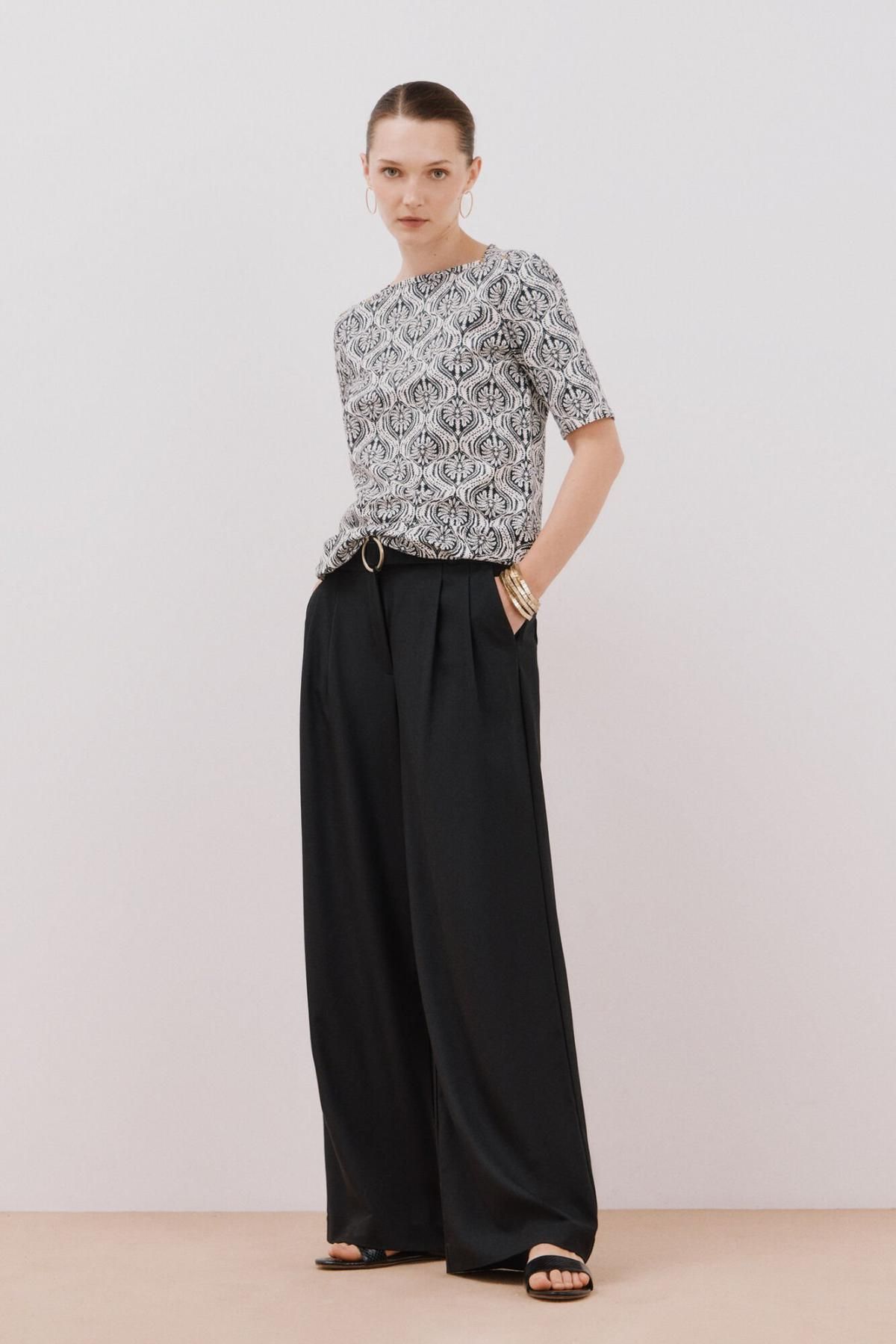 꼬르떼피엘 패턴 보트넥 반팔 티셔츠 9162089 ESTAMPADO GRIS - 상세 이미지 4