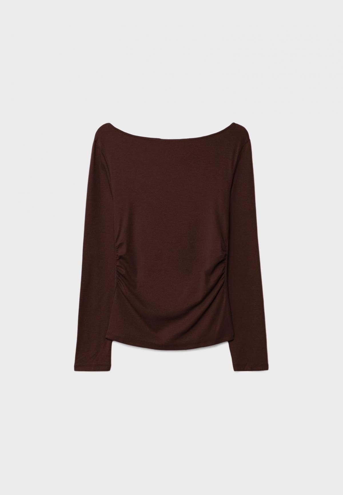 스트라디바리우스 페미닌 셔링 보트넥 긴팔 티셔츠 6522/887 BROWN - 상품 이미지