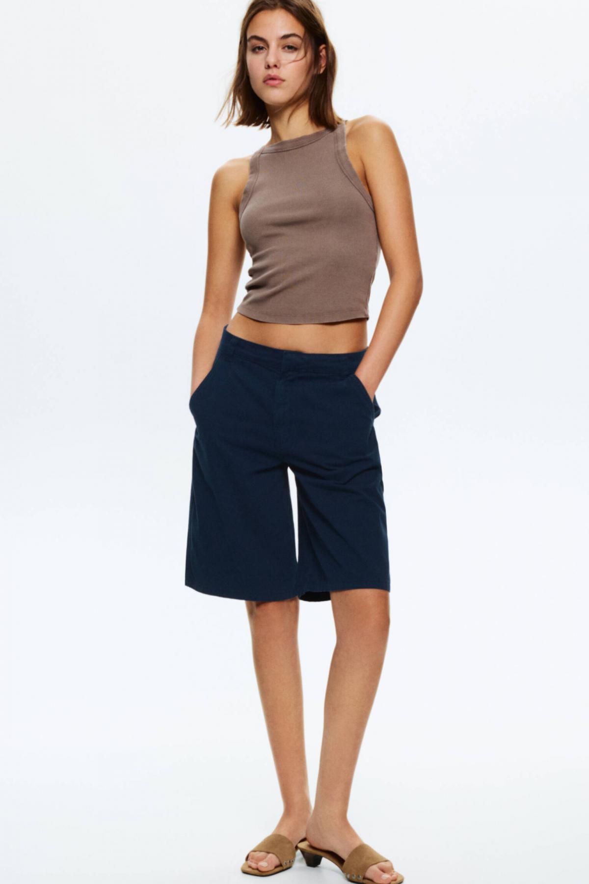 풀앤베어 코튼 베이직 치노 버뮤다 반바지 7696/323 NAVY - 상세 이미지 2