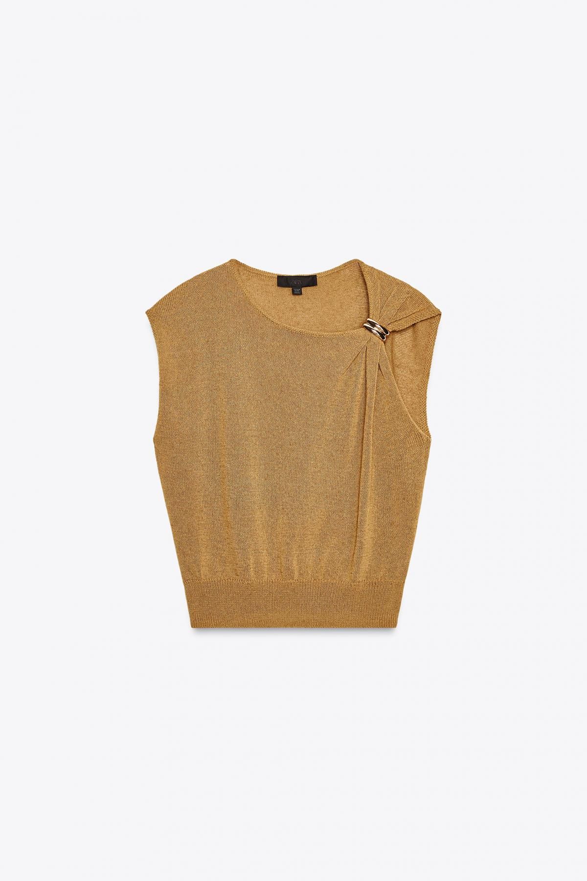 자라 골드 보트넥 니트 민소매 탑 5536/058 DARK STRAW - 메인 이미지