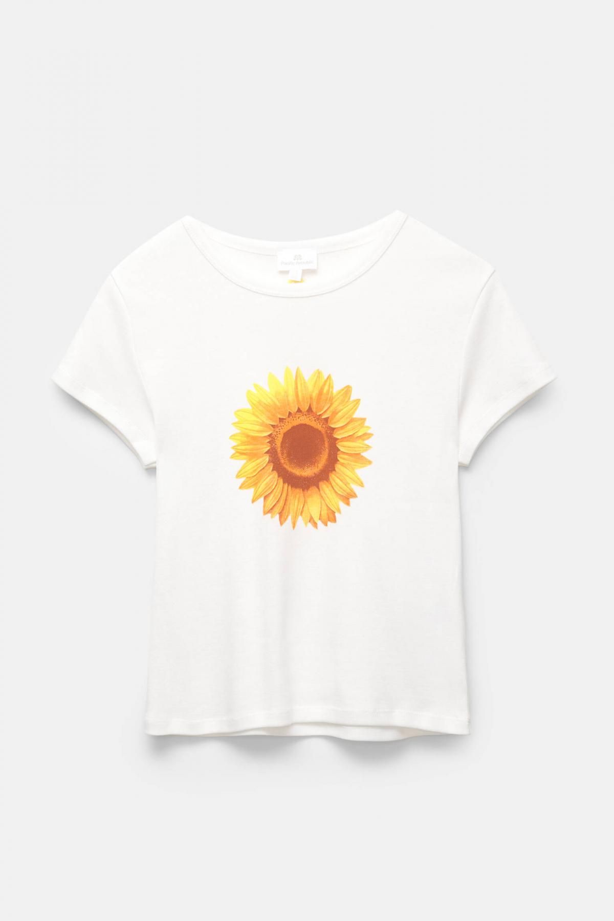 풀앤베어 크롭 썬플라워 그래픽 반팔 티셔츠 7150/413 OFF WHITE - 메인 이미지