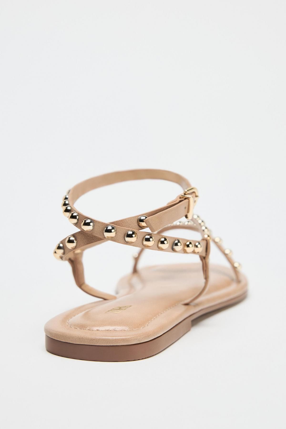 자라 메탈릭 비즈 스트랩 플랫 샌들 2629/510 BEIGE - 상세 이미지 5