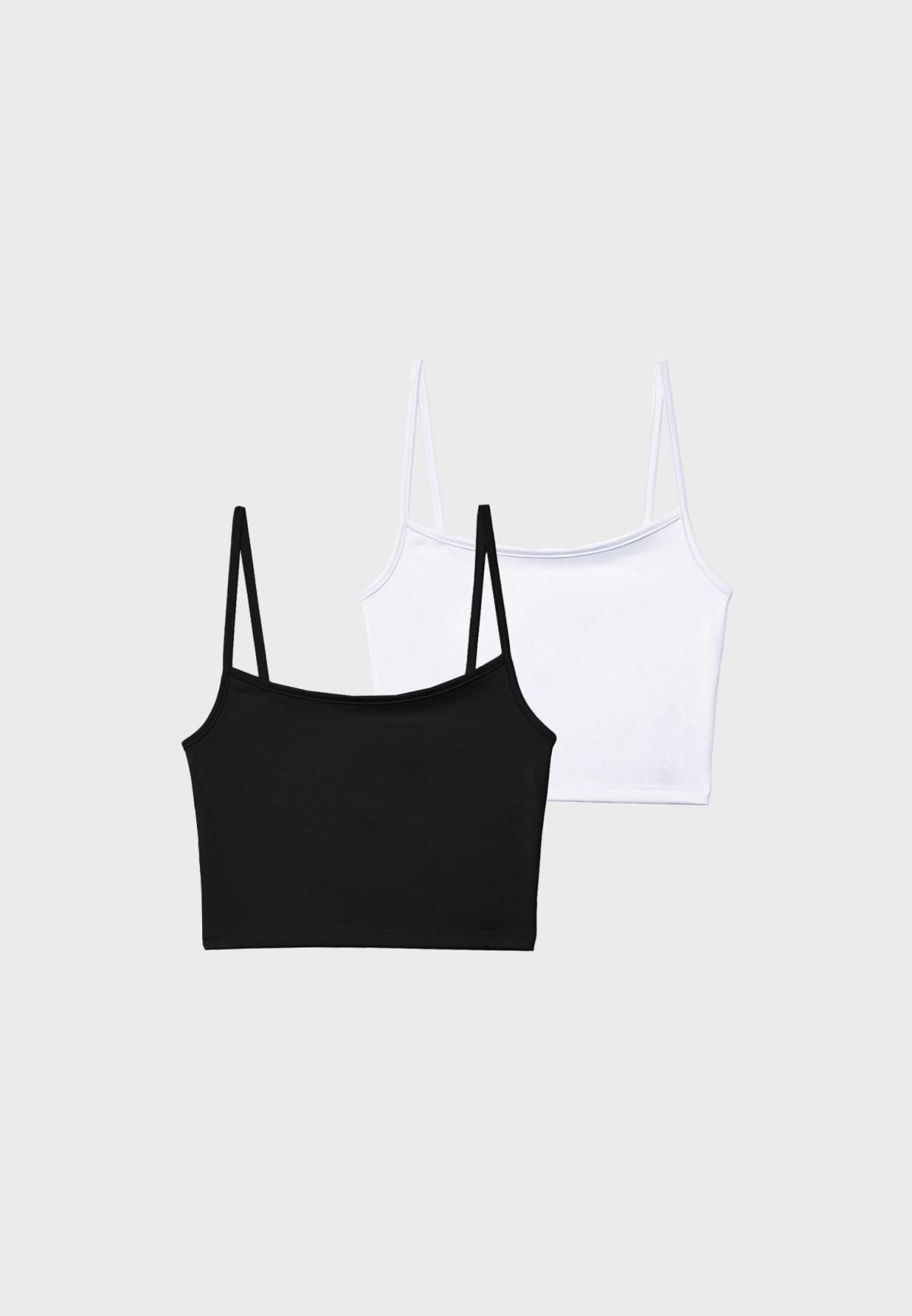스트라디바리우스 베이직 스트랩 크롭탑 2팩 2526/648 BLACK - 상품 이미지