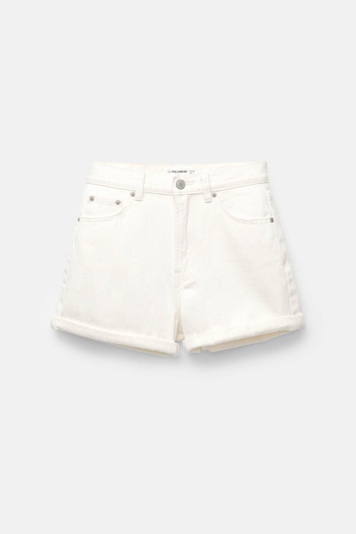 풀앤베어 화이트 데님 턴업 맘핏 숏팬츠 3697/302 ECRU - 상품 이미지