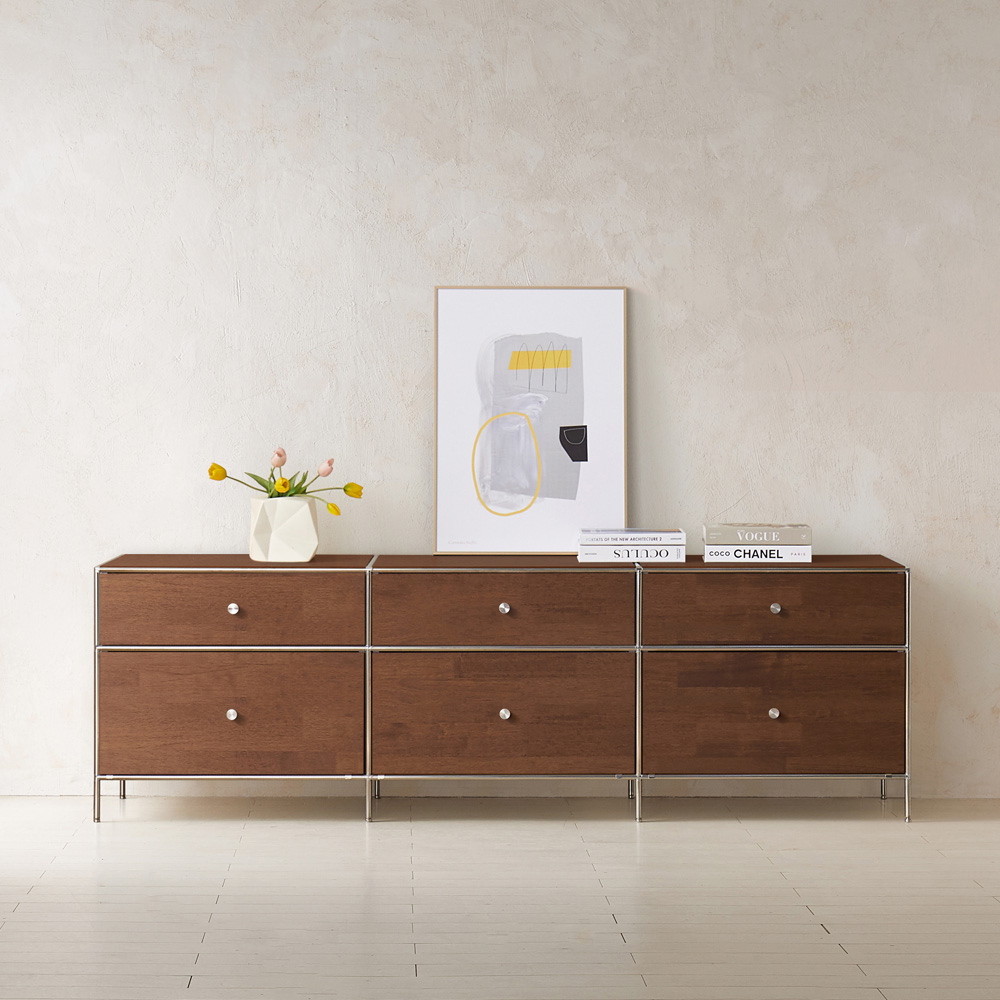 이노센트 스틸린 미드센츄리 모듈 2단 거실장 서랍형 i104817, 월넛