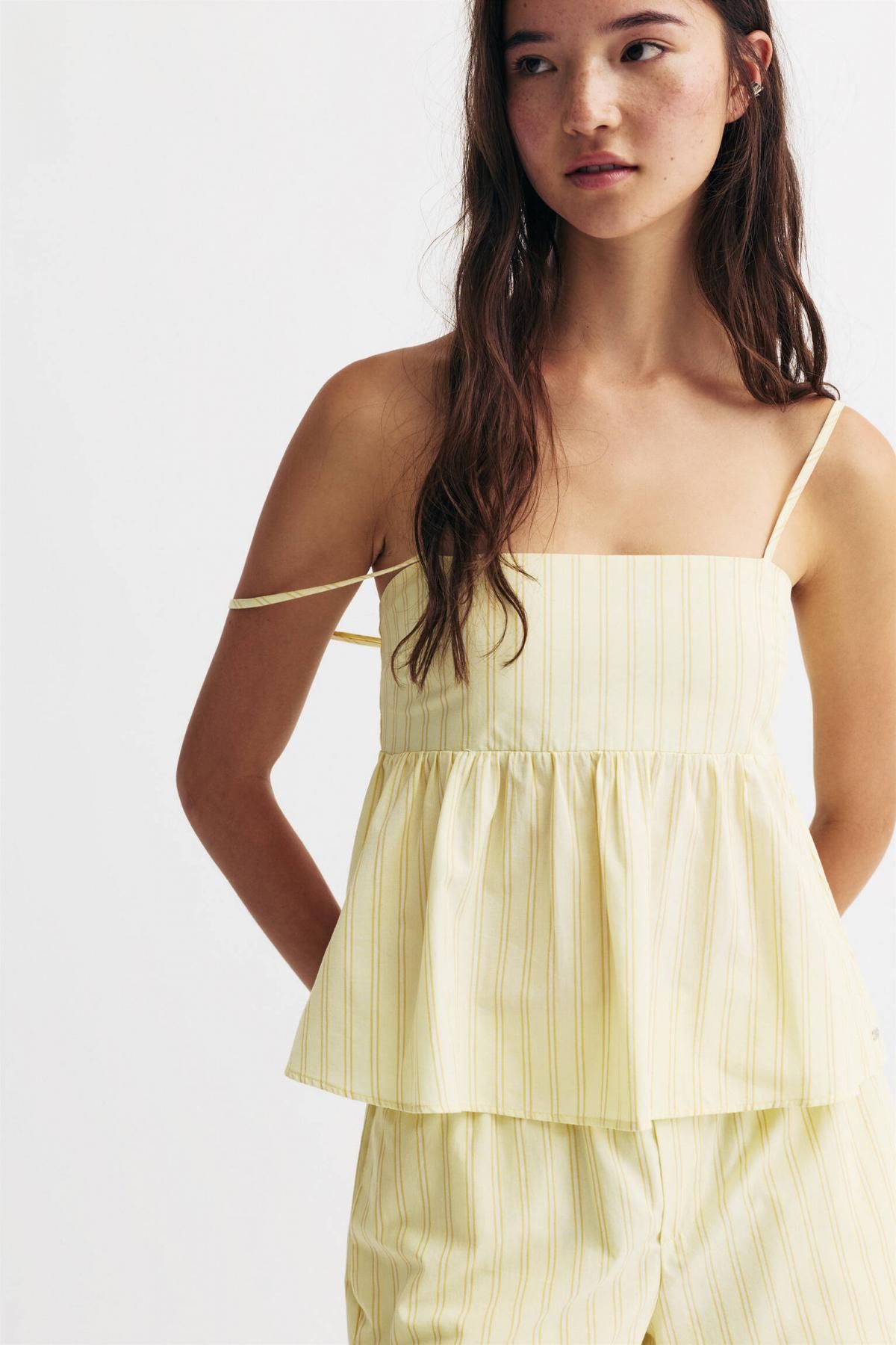풀앤베어 스트라이프 포플린 스트랩 볼륨 탑 7472/358 PALE YELLOW - 상세 이미지 5
